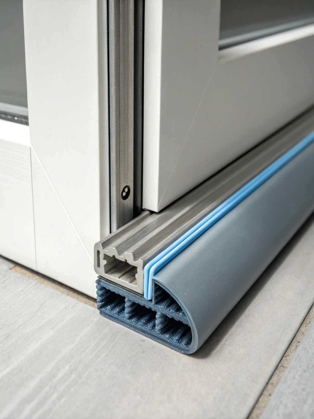 Close-up detail shot of continuous robotic door gasket seals, 3-point latch, and vents