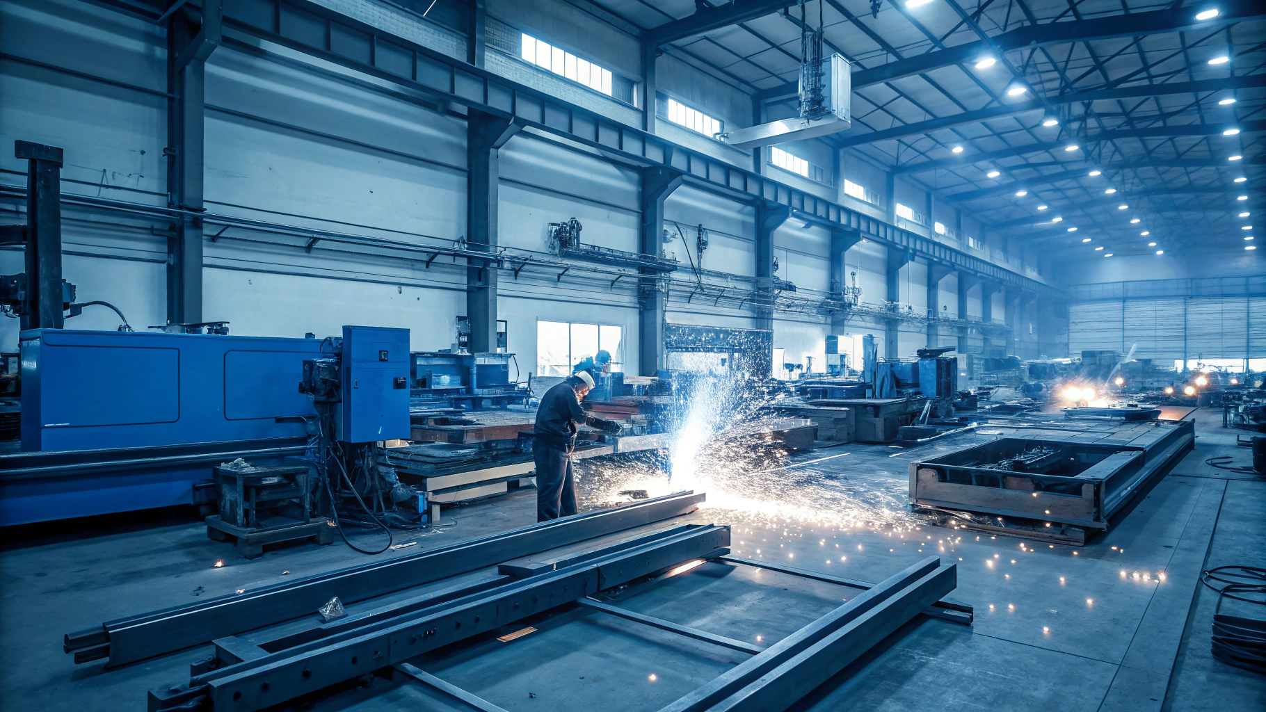 Modern industrial sheet metal fabrication facility floor