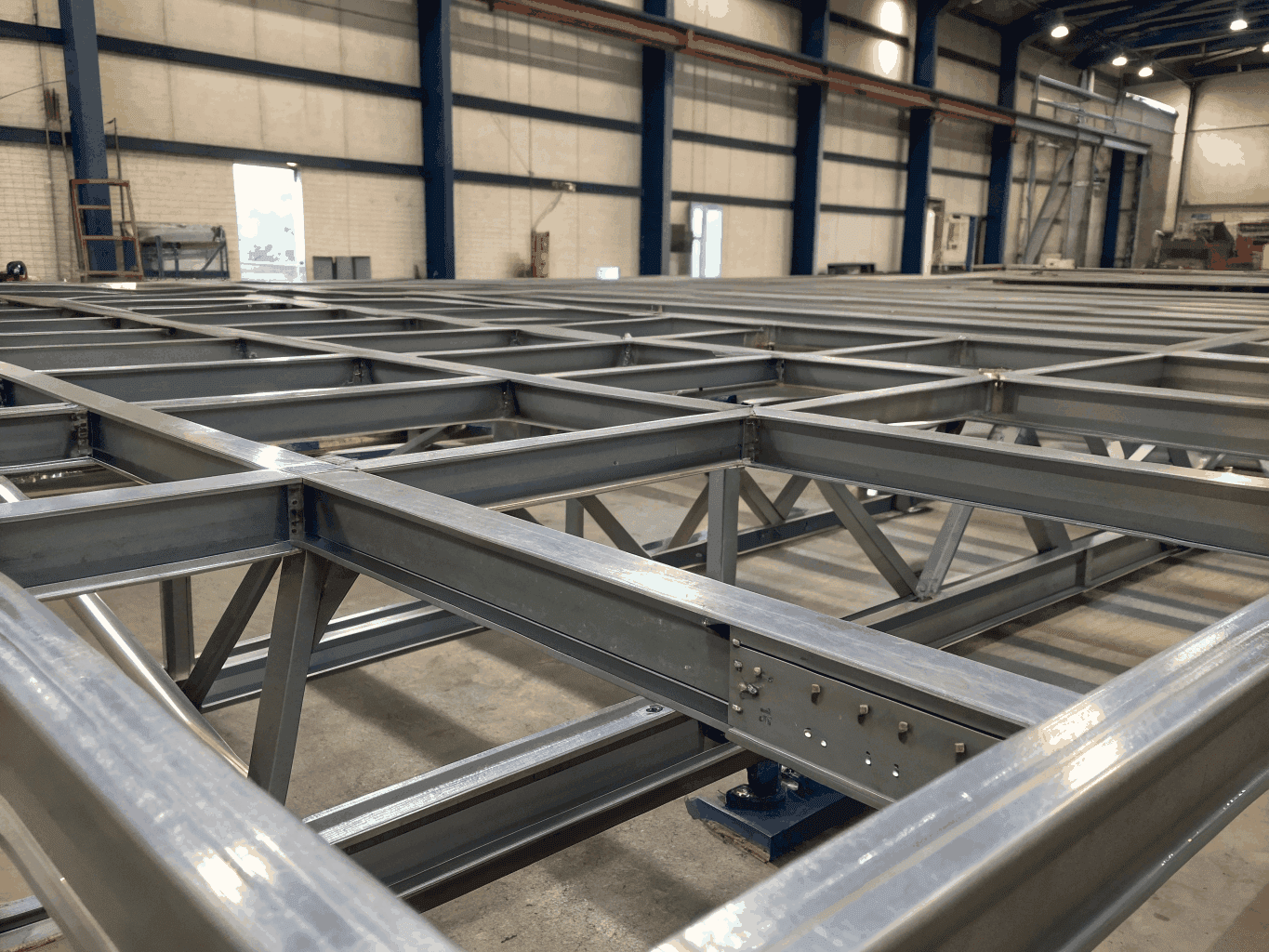 Heavy welded industrial machinery base frame and enclosure