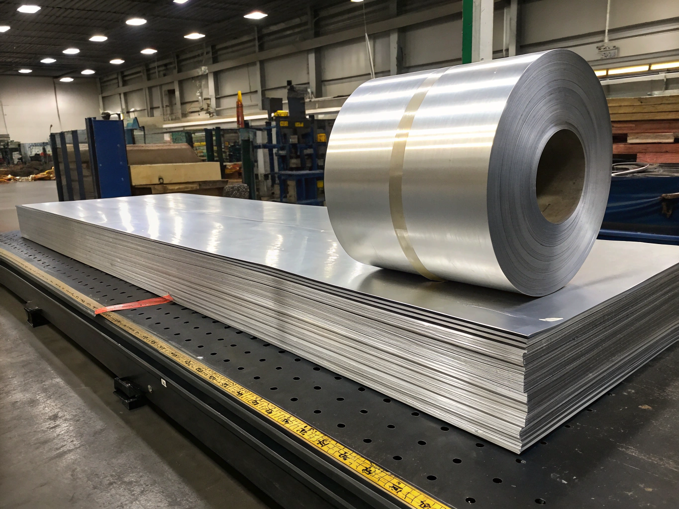 Precision laser cut aluminum sheet metal component on industrial inspection table