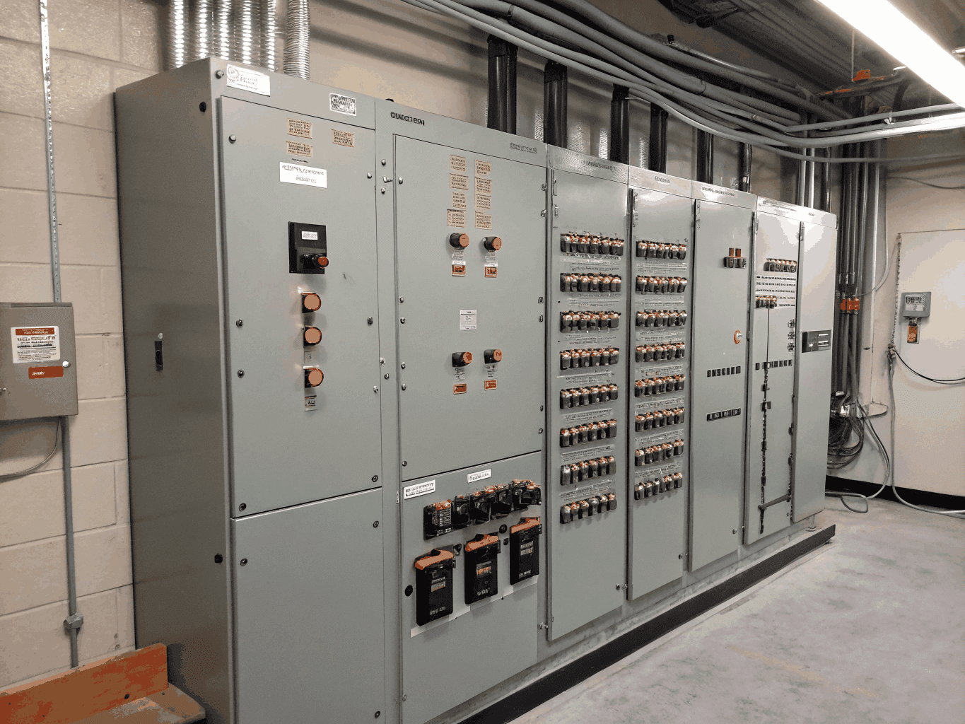 Fabricated electrical control cabinet housing with precision door cutouts and internal mounting rails