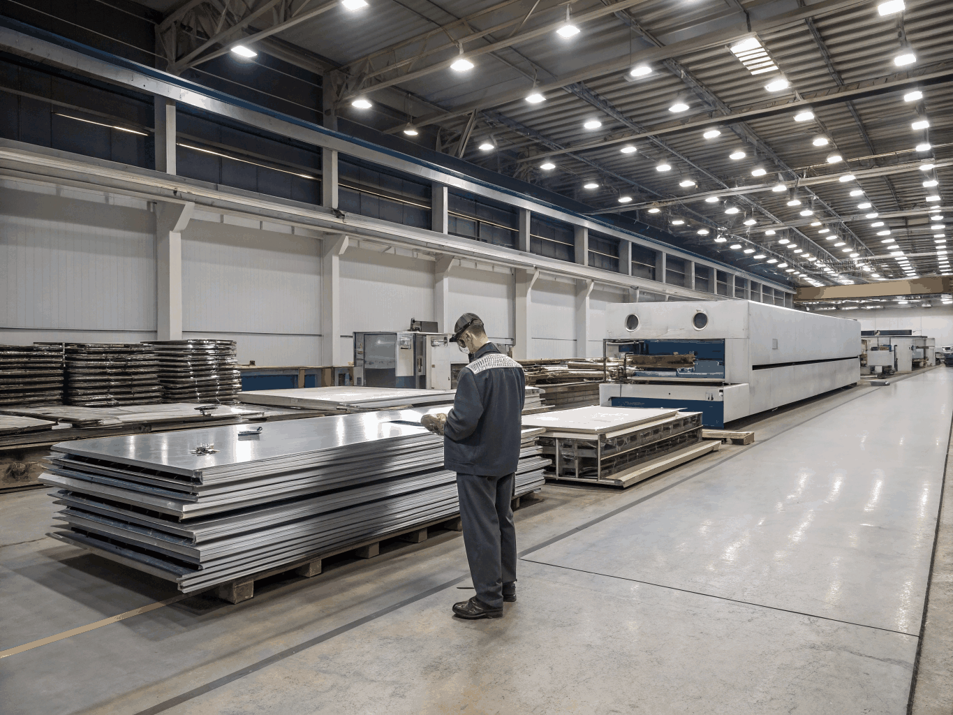 Precision sheet metal laser cutting process in a modern industrial manufacturing facility