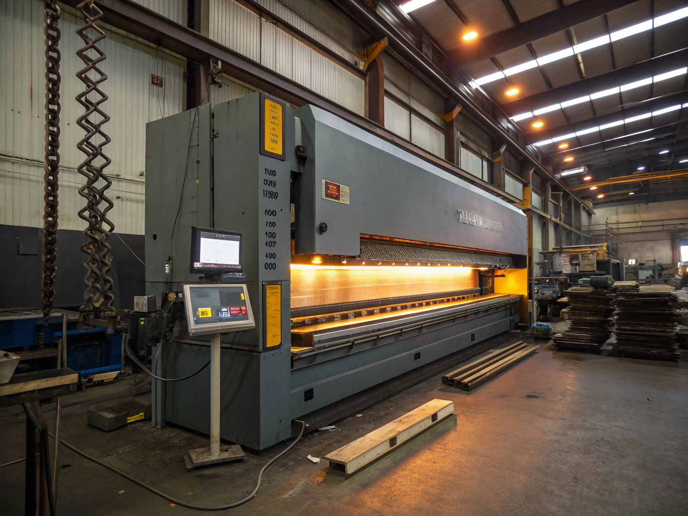 Automated sheet metal panel bending machine in action