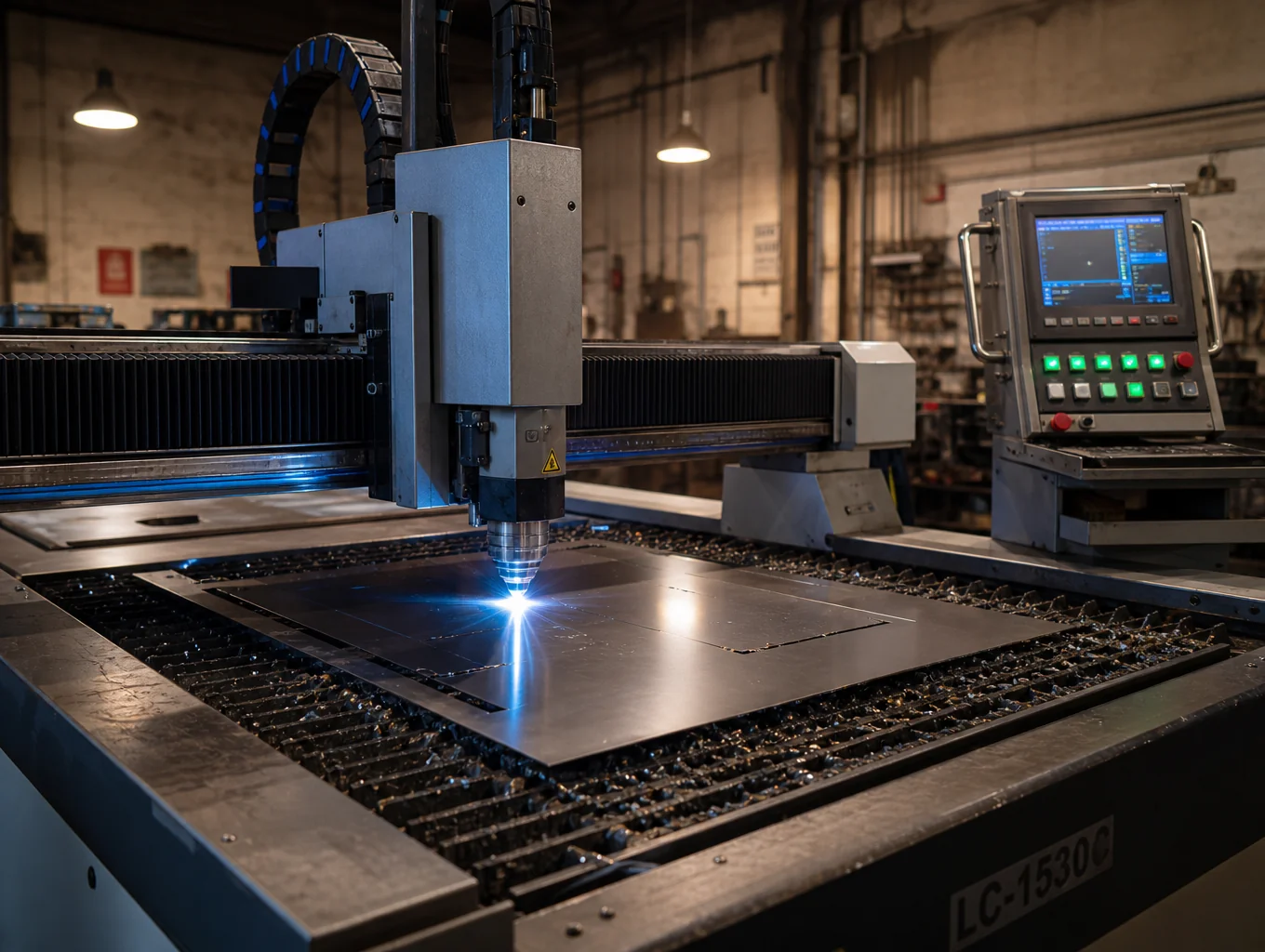 Automated CNC fiber laser cutting machine processing sheet metal