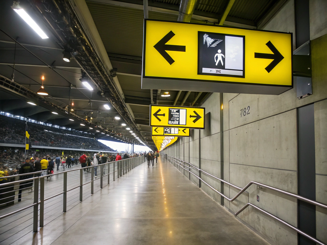 Industrial steel and aluminum enclosures installed in a modern sports venue concourse