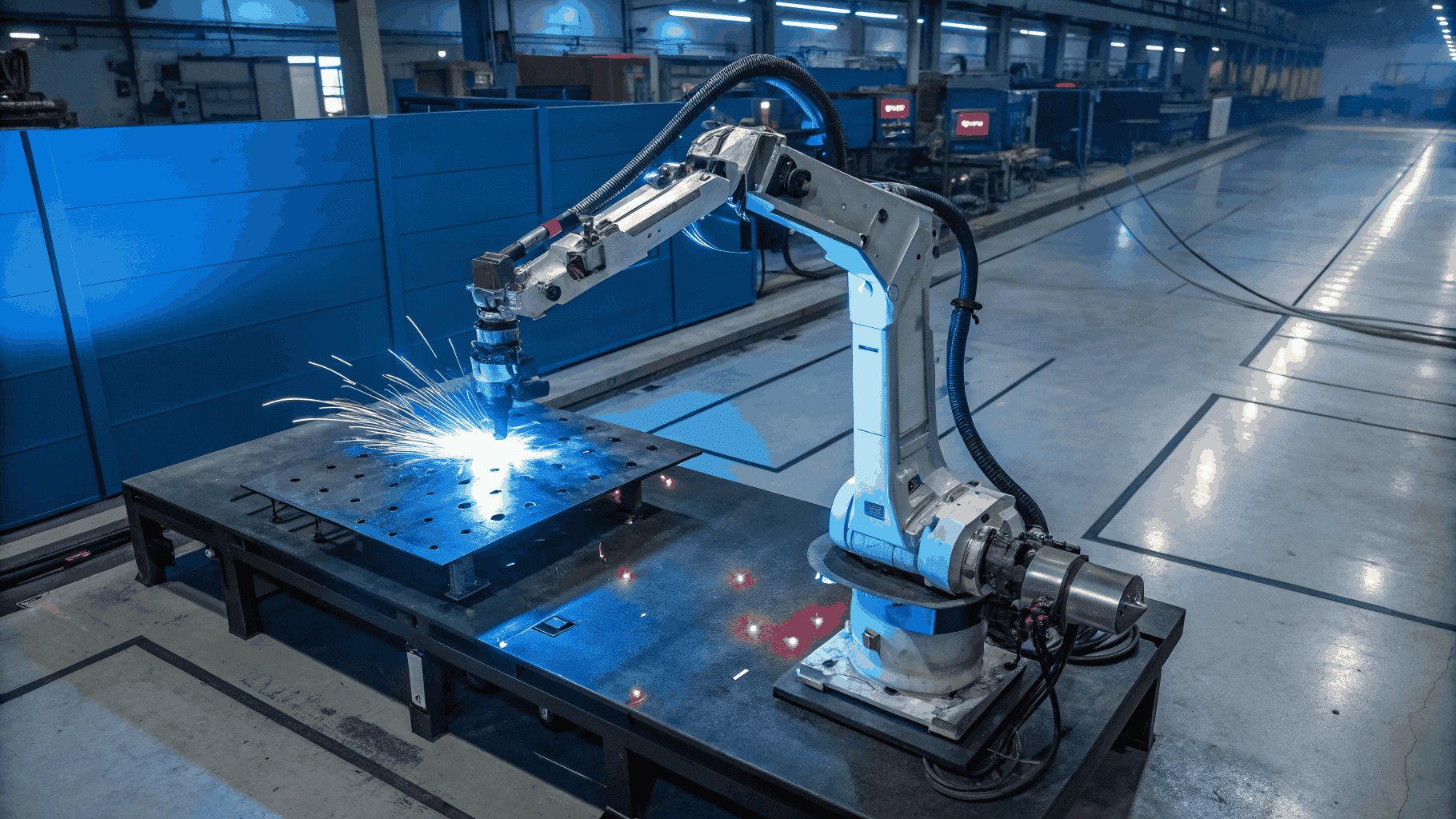 Precision industrial TIG and robotic welding in progress at fabrication facility