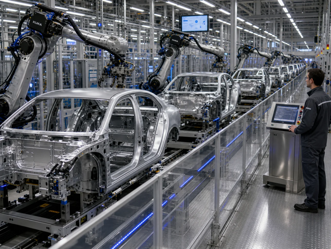 Custom fabricated automotive body panel assembly in factory