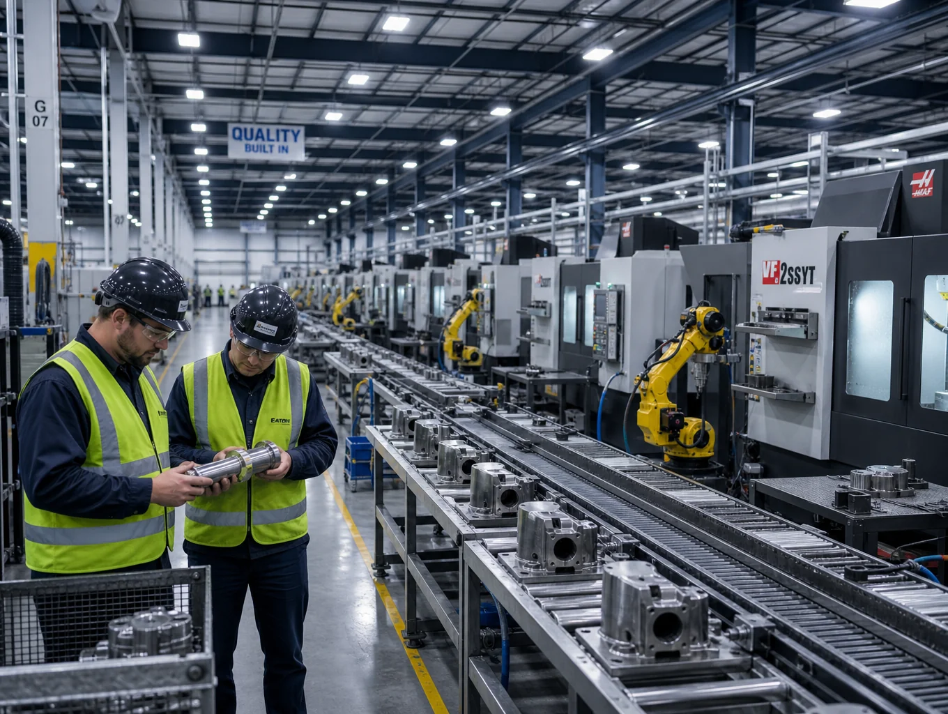 Precision stamped automotive functional hardware and structural brackets on manufacturing floor