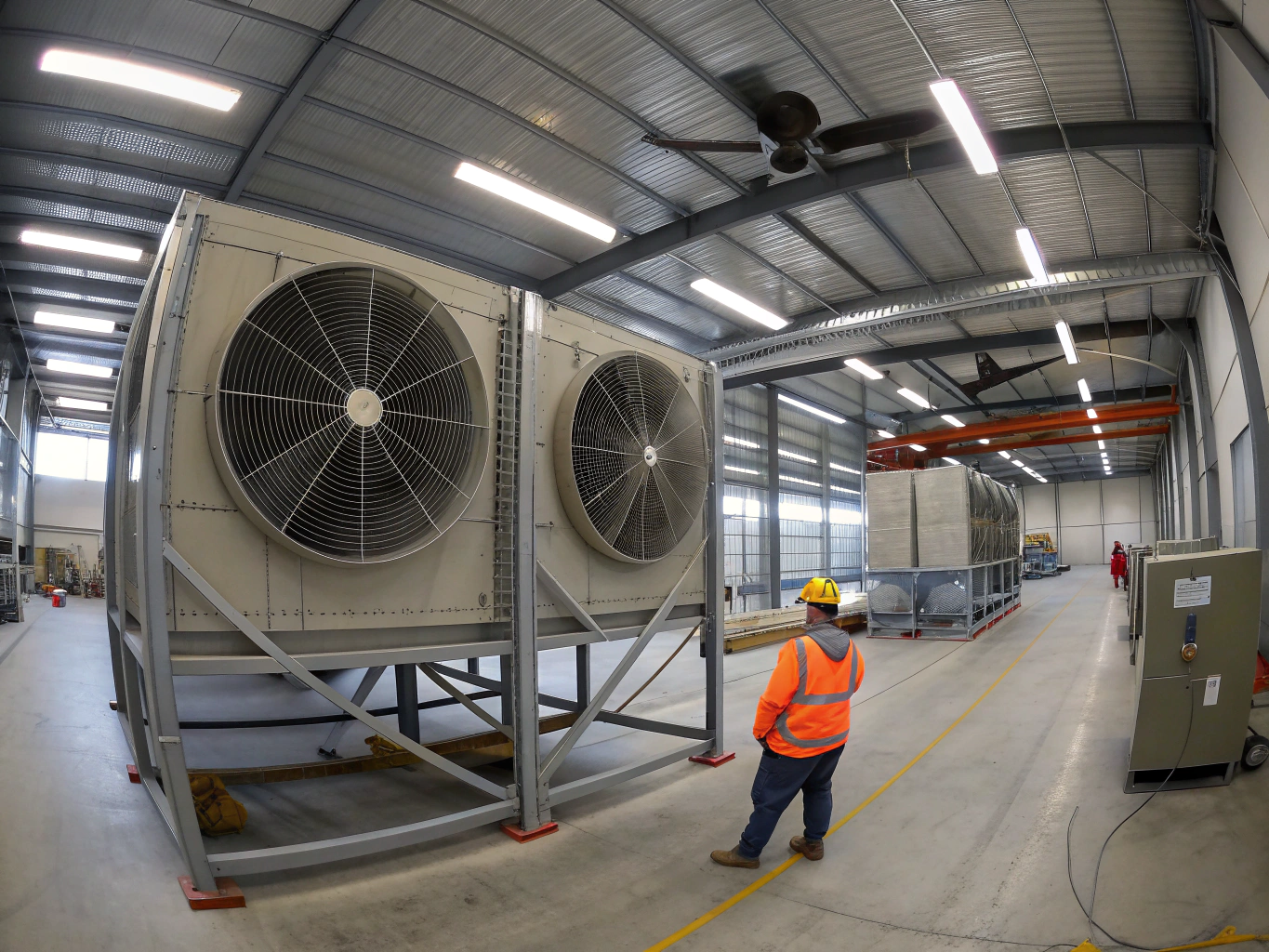 Industrial ventilation ductwork installation in manufacturing plant